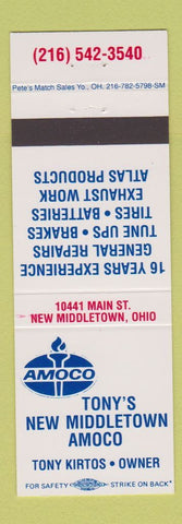 Matchbook Cover - Amoco oil gas Tony's New Middletown OH
