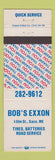 Matchbook Cover - Bob's Exxon oil gas Saco ME