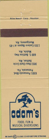 Matchbook Cover - Adam's Restaurant Mobile AL