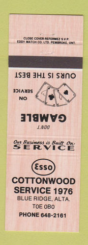 Matchbook Cover - Esso oil gas Cottonwood Service Blue Ridge AB