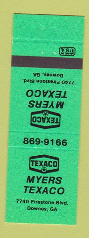 Matchbook Cover - Texaco oil gas Myers Downey GA NEON GREEN