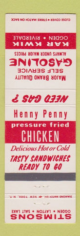 Matchbook Cover - Stimsons oil gas Chicken Ogden Layton Salt Lake City UT
