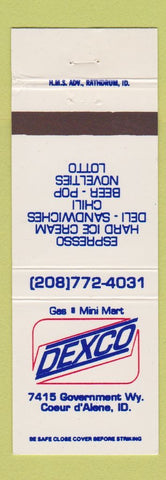 Matchbook Cover - Dexco oil gas Coeur D'Alene ID