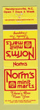 Matchbook Cover - Norm's Minit Marts Shell oil gas Hendersonville NC