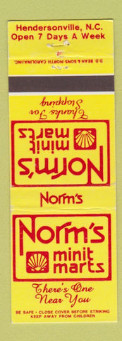 Matchbook Cover - Norm's Minit Marts Shell oil gas Hendersonville NC