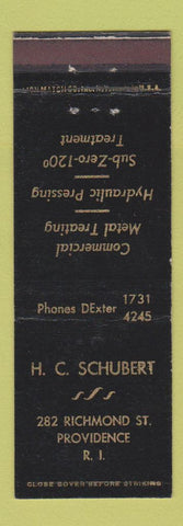 Matchbook Cover - HC Schubert Metal Treating Providence RI