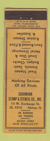 Matchbook Cover - Sackmann Stamp and Stencil Akron OH