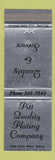Matchbook Cover - Pitt Quality Plating Pittsburgh? PA