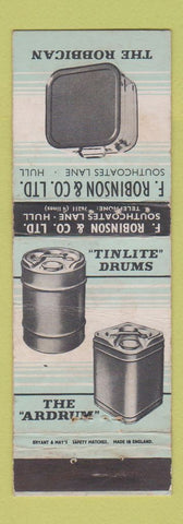 Matchbook Cover - F Robinson Drums Containers Hull UK WEAR