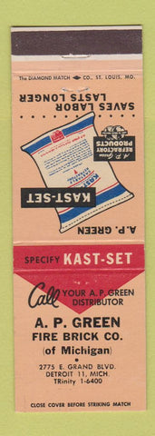 Matchbook Cover - AP Green Kast Set Refractory Fire Brick Detroit MI