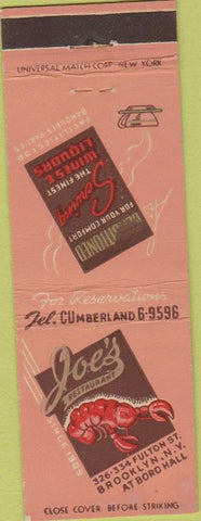 Matchbook Cover - Joe's Restaurant Brooklyn NY lobster