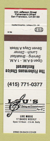 Matchbook Cover - Lou's Restaurant San Francisco CA