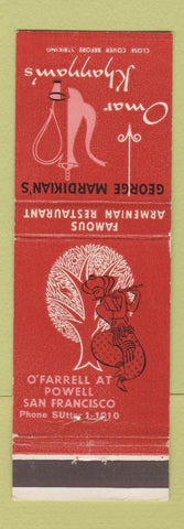 Matchbook Cover - George Mardikian's Omar Khayyam's San Francisco CA