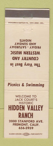 Matchbook Cover - Hidden Valley Ranch Fremont CA