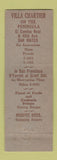 Matchbook Cover - Villa Chartier San Francisco San Mateo CA WEAR