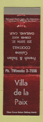 Matchbook Cover - Villa de la Paix Restaurant Oakland CA WEAR