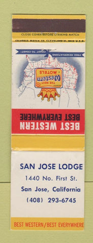 Matchbook Cover - San Jose Lodge CA Best Western WORN