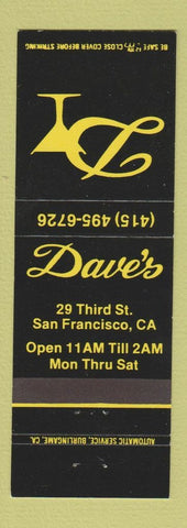 Matchbook Cover - Dave's San Francisco CA