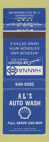 Matchbook Cover - Shell oil gas Al's Car Wash London ON WEAR