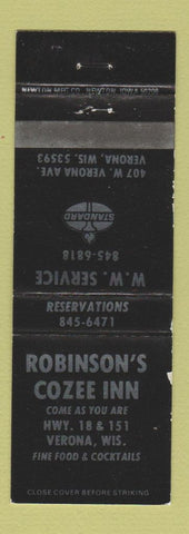 Matchbook Cover - Standard oil gas Robinson's Cozee Inn Verona WI WEAR