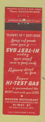 Matchbook Cover - Super Hi Test oil gas restaurant Neelyville MO