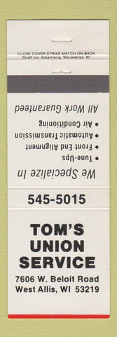 Matchbook Cover - Tom's Union Service oil gas West Allis WI