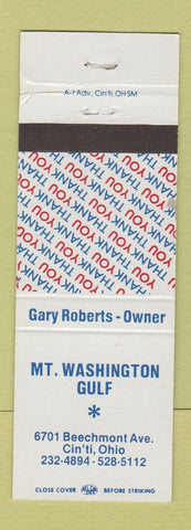 Matchbook Cover - Mount Washington Gulf oil gas Cincinnati OH