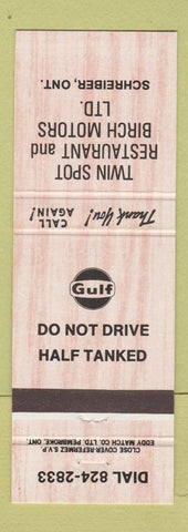 Matchbook Cover - Gulf oil gas Twin Spot Restaurant Schreiber ON