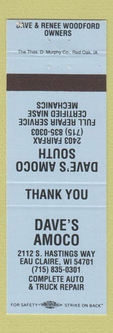 Matchbook Cover - Dave's Amoco oil gas Eau Claire WI