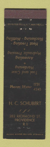 Matchbook Cover - HC Schubert Metal Treating Providence RI