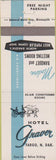 Matchbook Cover - Hotel Graver Fargo ND