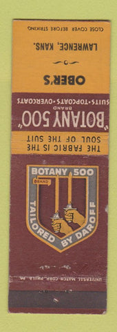 Matchbook Cover - Botany 500 Men's Clothes Ober's Lawrence KS WEAR