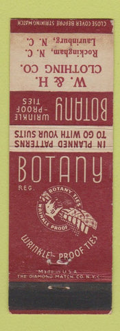 Matchbook Cover - Botany 500 Men's Clothes W&H Clothing Rockingham Laurinburg NC