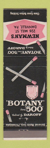 Matchbook Cover - Botany 500 Men's Clothes Newman's Danville PA