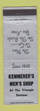Matchbook Cover - Kemmerer's Men's Clothes Emmaus PA WEAR