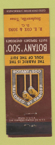 Matchbook Cover - Botany 500 Men's Clothes RE Cox Stephenville TX WEAR