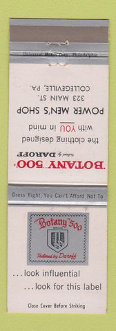 Matchbook Cover - Botany 500 Men's Clothes Power's Collegeville PA