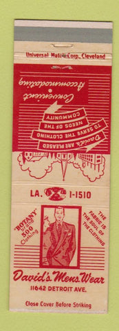 Matchbook Cover - David's Men's Clothes Cleveland OH Botany 500