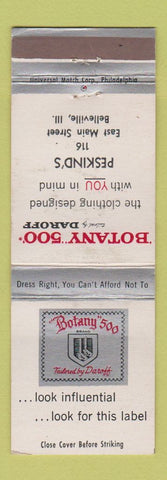 Matchbook Cover - Botany 500 Men's Clothes Peskind's Belleville IL WEAR