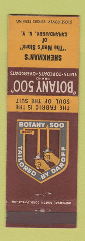 Matchbook Cover - Botany 500 Men's Clothes Shenkman's Canandaigua NY