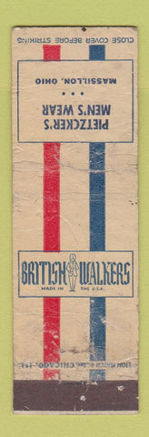 Matchbook Cover - British Walkers Shoes? Pietzcker's Massillon OH POOR