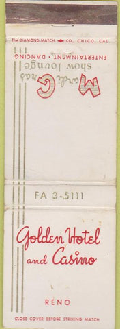 Matchbook Cover - Golden Hotel  and  Casino Reno NV
