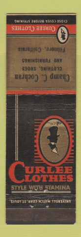 Matchbook Cover - Curlee Men's Clothes Champ Cochran Fillmore CA WEAR