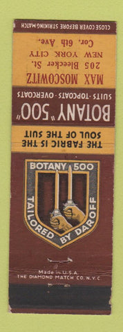 Matchbook Cover - Botany 500 Men's Clothes Max Moscowitz New York City