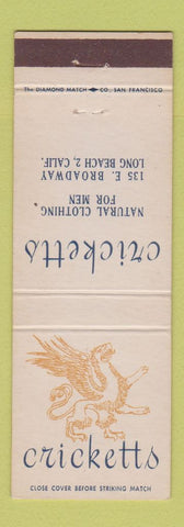 Matchbook Cover - Cricketts Men's Clothes Long Beach CA