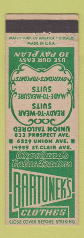 Matchbook Cover - Bartunek's Men's Clothes Cleveland OH