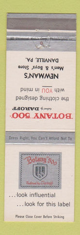 Matchbook Cover - Botany 500 Men's Clothes Newman's Danville PA