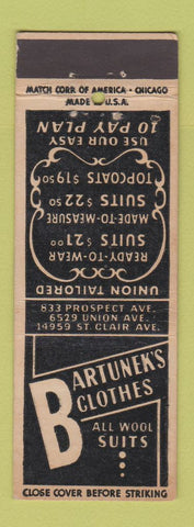 Matchbook Cover - Bartunek's Men's Clothes Cleveland OH BLACK