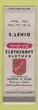 Matchbook Cover - Clothcraft Men's Clothes Dinet's Joliet IL