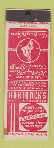 Matchbook Cover - Bartunek's Men's Clothes Cleveland OH WORN